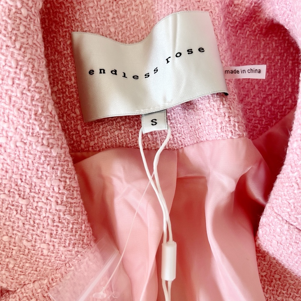 NWT SAKS Endless Rose Tweed Single Breast Blazer Pink Size Small - Picture 7 of 12